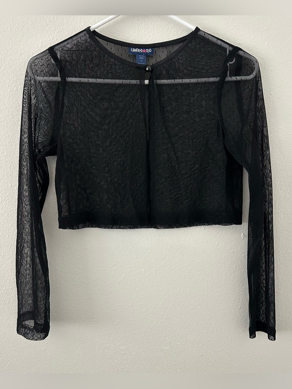 Vintage 90s Y2K Limited Too Sheer Black Mesh Cropped Cardigan Girls Size 14 Goth